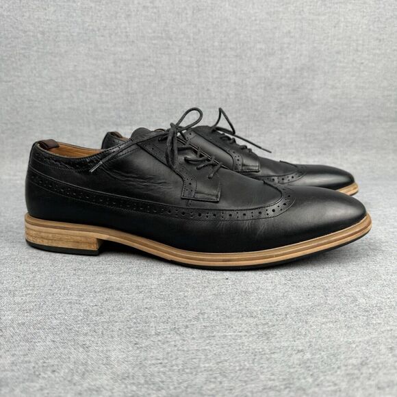 Fairlane Shoes Mens 13 Black Oxfords Leather Wingtip Classic‎ Office Preppy - Picture 1 of 16